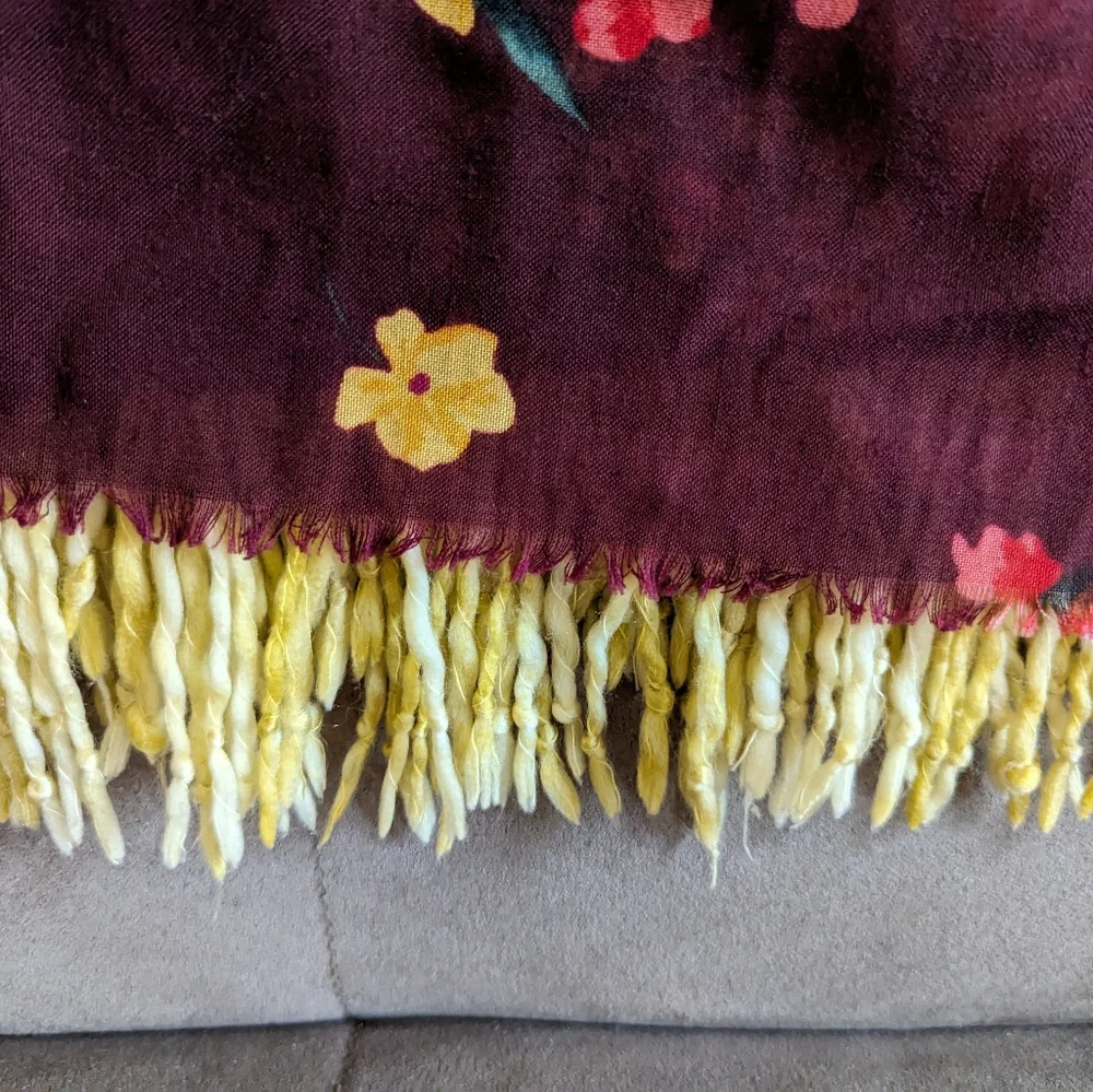 LOFT Lightweight Frayed Edge Scarf in Burgundy - Picture 2 of 4
